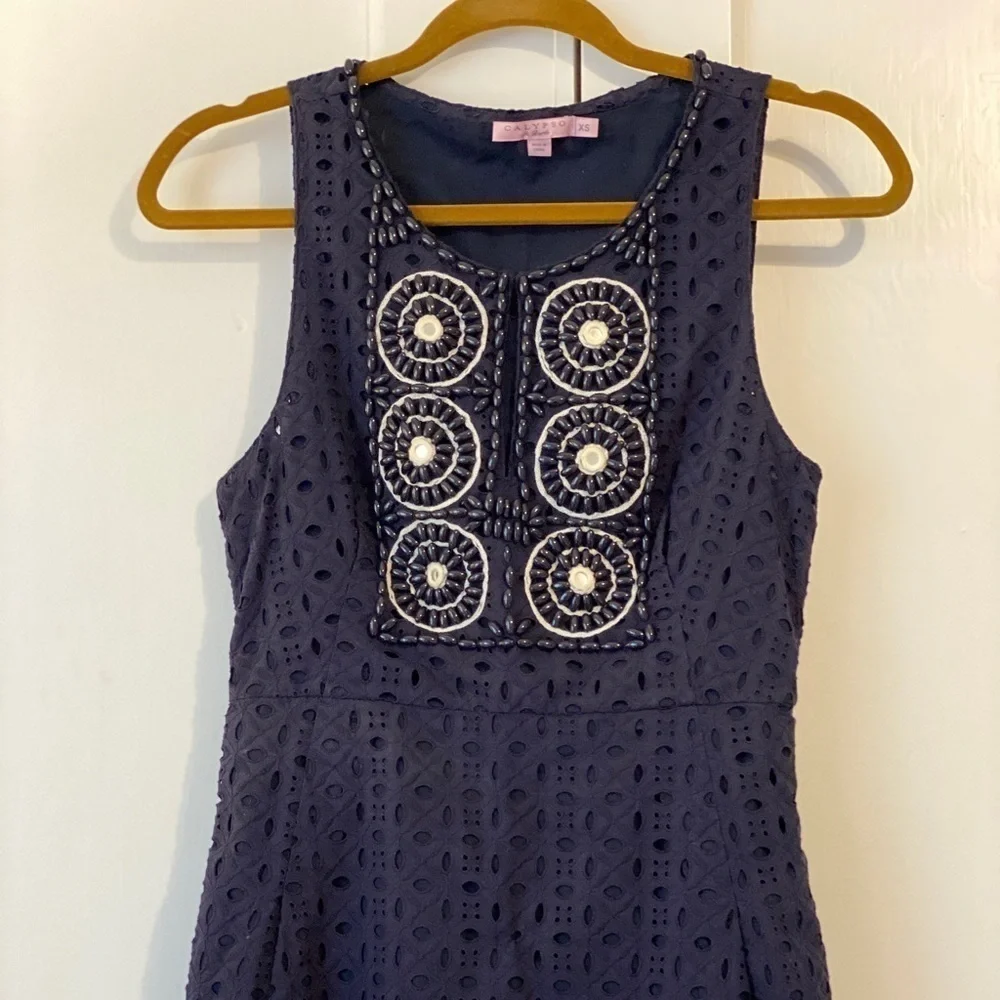 Calypso St. Barth Navy Lace Beaded Shift Dress - Picture 4 of 8